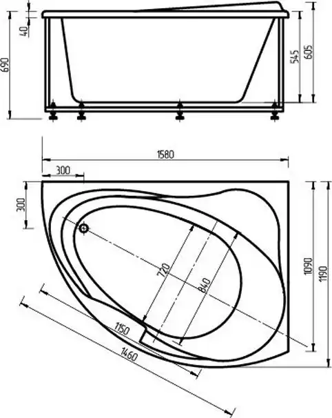 Акриловая ванна Aquatek Альтаир 160х120 (левая, с фронтальным экраном, без гидромассажа) ALT160-0000067 фото 3