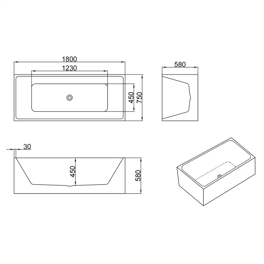 Акриловая ванна Azario KATRINA 180х75 AZ-6601C-18075, Отдельностоящая фото 6