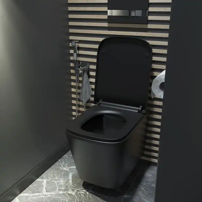 Унитаз подвесной IDDIS Bild BILR2BMi25 безободковый, с сиденьем микролифт Черный матовый фото 6