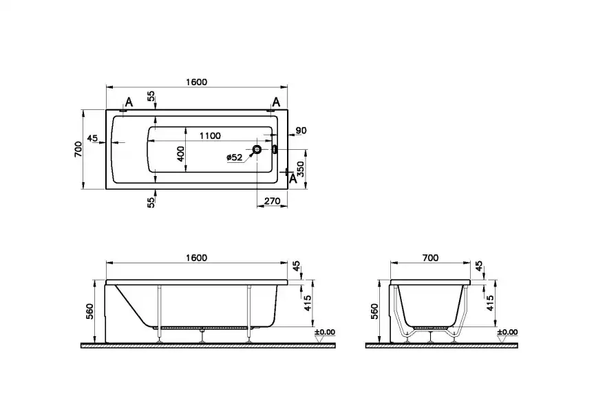 Акриловая ванна Vitra Neon 160x70 прямоугольная, белая фото 4