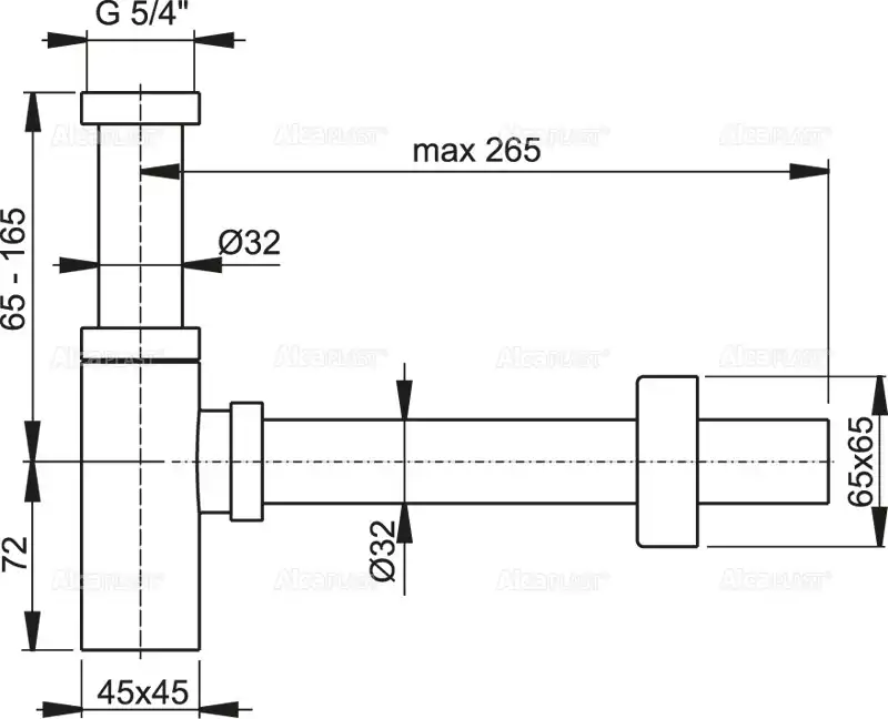 Сифон для раковины AlcaPlast A401 D32 мм, цельнометаллический, квадратный, хром (A401) фото 2