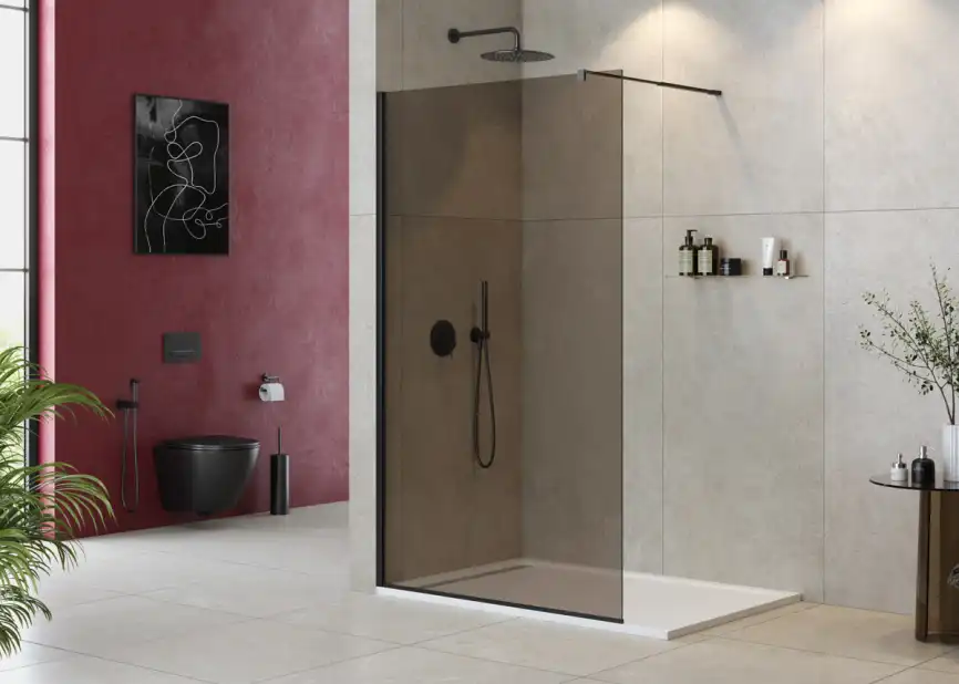 Душевая перегородка CEZARES LIBERTA-L-1-120-BR-NERO стекло Tонированная бронза, профиль Черный фото 1