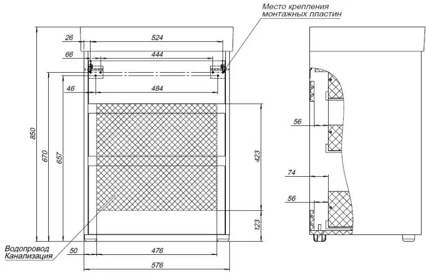 Тумба под раковину Aquanet Nova Lite 60 дуб рустикальный (3 ящика) 302471 фото 3