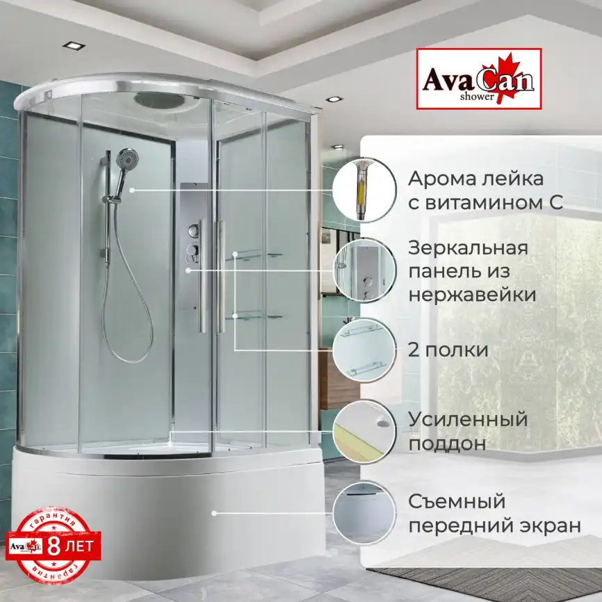 Душевая кабина AvaCan EM5912RT 120x90 см, высокий поддон, с крышей, правая фото 2