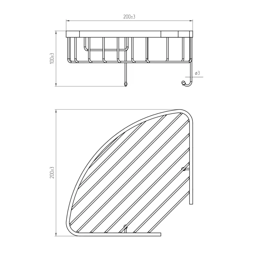 Полка угловая AVS Cesta, 20х20 см, черный матовый, с крючками фото 2