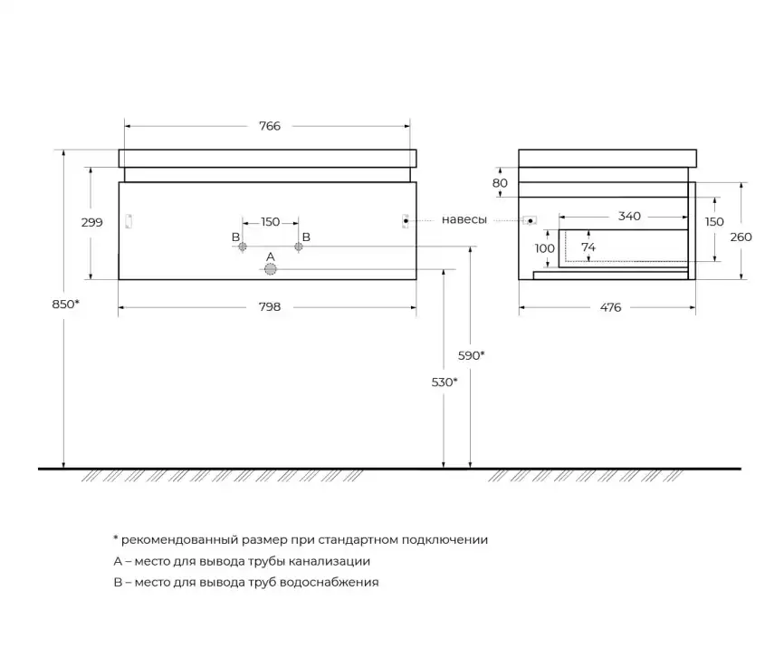 Тумба под раковину Cezares SLIDER 80 см, SLIDER-800-1C-SO-BO подвесная, Bianco Opaco фото 3