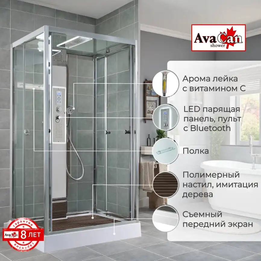 Душевая кабина AvaCan Z1911LEDMT 110x90 см, низкий поддон, с крышей фото 2