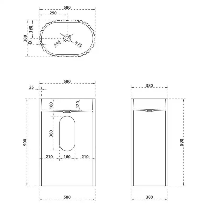Раковина напольная ABBER STEIN 58х38х90 AS2551-H, овальная, белая матовая фото 5