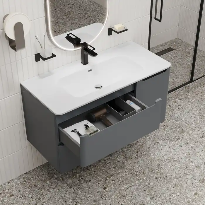 Тумба с раковиной IDDIS Edifice 100, подвесная, Темно-серый, EDI10D0i95K фото 14