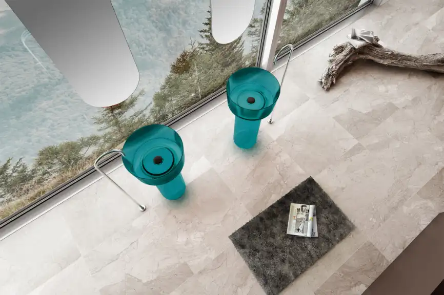 Раковина напольная ABBER KRISTALL 45х45х90 AT2702Aquamarin, круглая, бирюзовая фото 3