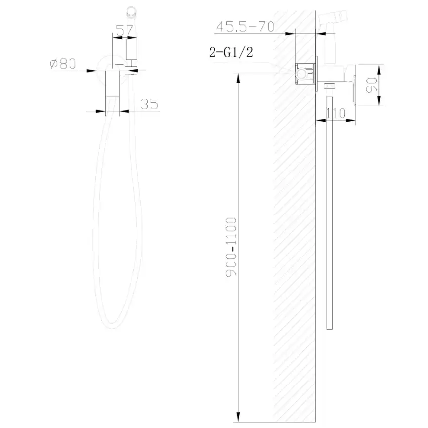 Смеситель ABBER Weiss Insel AF8025B с гигиеническим душем, черный матовый фото 4