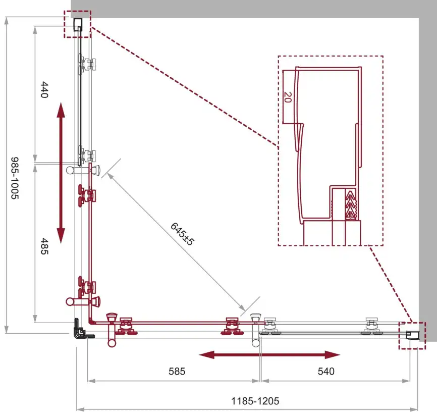 Душевой уголок BelBagno UNO-195-AH-2-120/100-C-NERO профиль Черный стекло Прозрачное фото 2