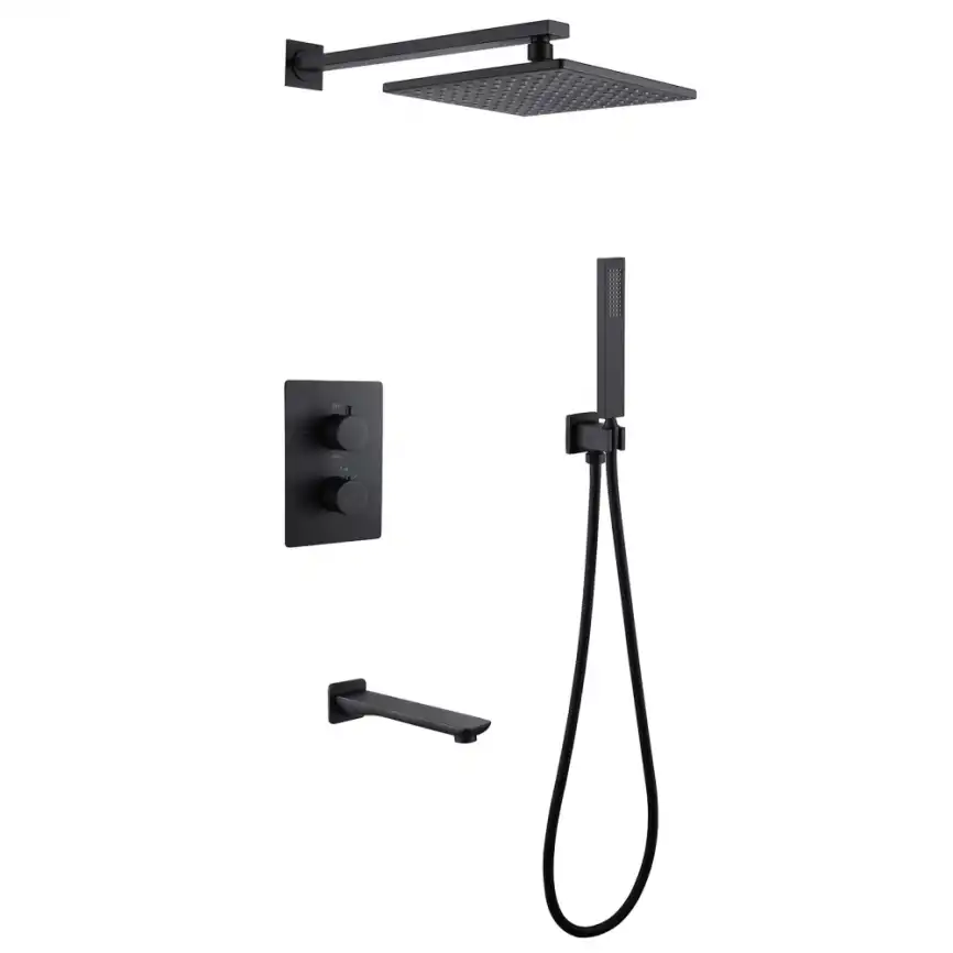 Душевая система ABBER Weiss Insel AF8050B скрытого монтажа с изливом, термостат, черная матовая фото 1