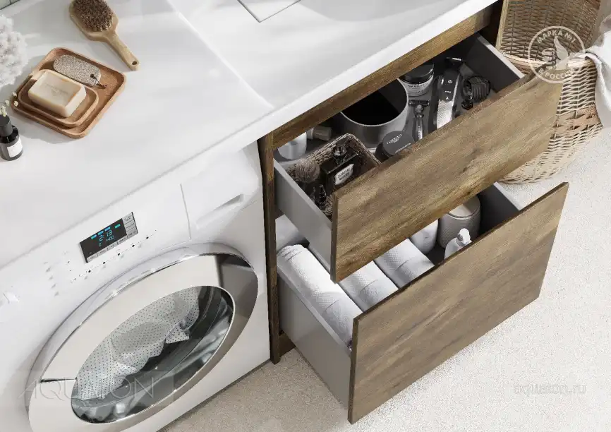 Тумба под раковину Aquaton Лондри 120 под стиральную машину без фасада 1A266901LHDR0 напольная цвет, дуб рустикальный фото 11