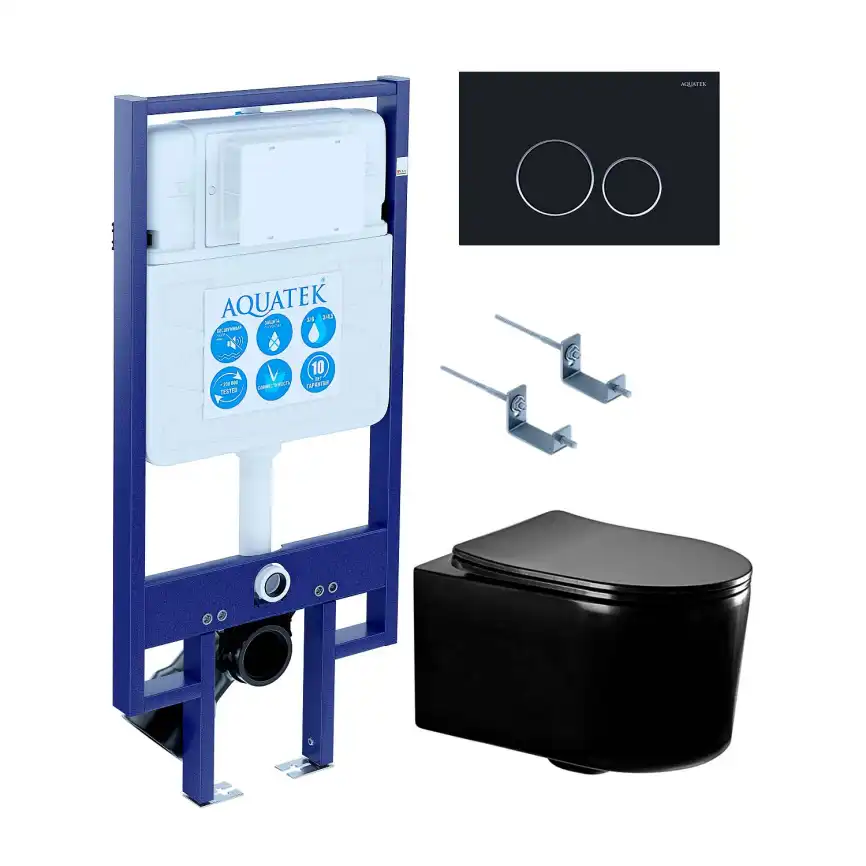 Унитаз с инсталляцией Aquatek Мия SET AQUATEK МИЯ-MB-020 4в1 с сиденьем Микролифт и черной клавишей смыва фото 1