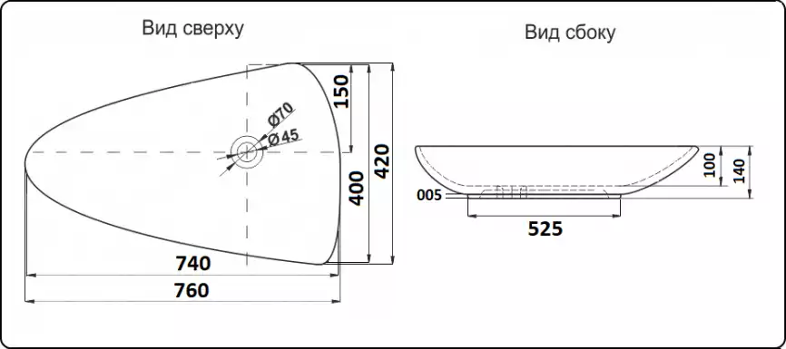 Раковина накладная CeramaLux 760х420х140 7862, цвет Белый фото 2