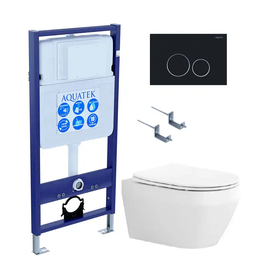 Унитаз с инсталляцией Aquatek Лея SET AQUATEK ЛЕЯ cm-020 4в1 с сиденьем Микролифт и черной клавишей смыва фото 1