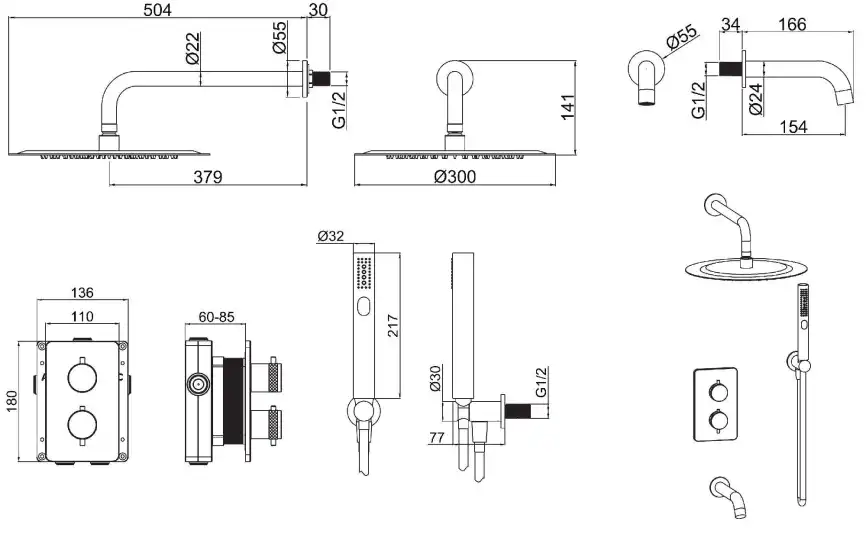 Душевая система Allen Brau Priority 5.31014-BN для ванны с изливом, термостатическая, встраиваемая, Никель браш фото 2