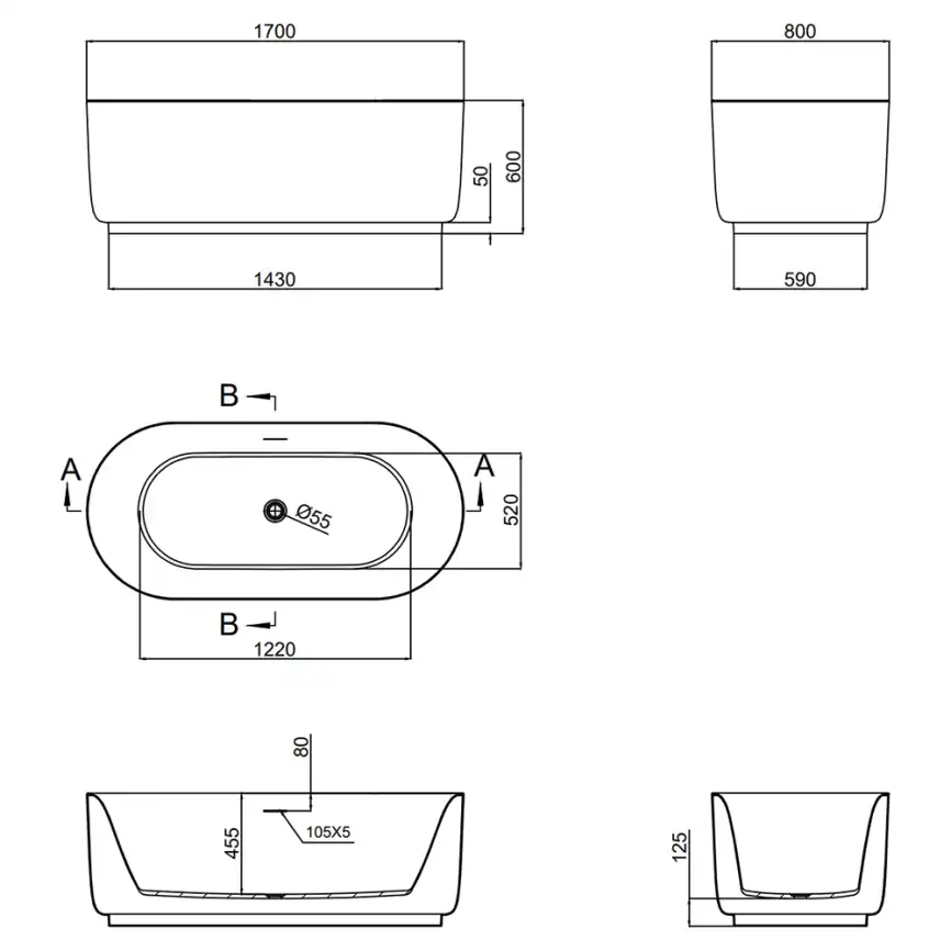 Акриловая ванна AVS Спарта 170х80 822-0005-WG, белая фото 5