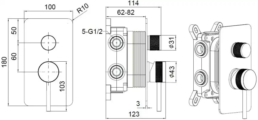Смеситель для ванны с душем Allen Brau Priority 5.31A11-MG встраиваемый, с внутренней частью, Серый фото 2
