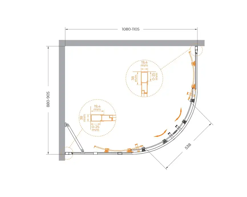 Душевой уголок CEZARES MOLVENO-RH-2-110/90-C-GM-IV стекло Прозрачное, профиль Оружейная сталь фото 7