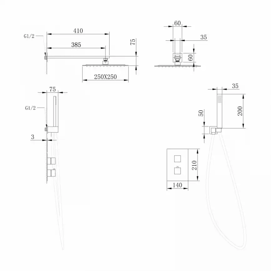 Душевая система ABBER Daheim AF8251SP скрытого монтажа без излива, термостат, сатин фото 4