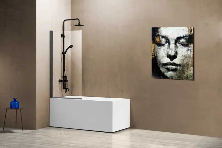 Шторка для ванны Vincea  80 VSB-11800CLGM, распашная, профиль вороненая сталь, стекло прозрачное фото 2