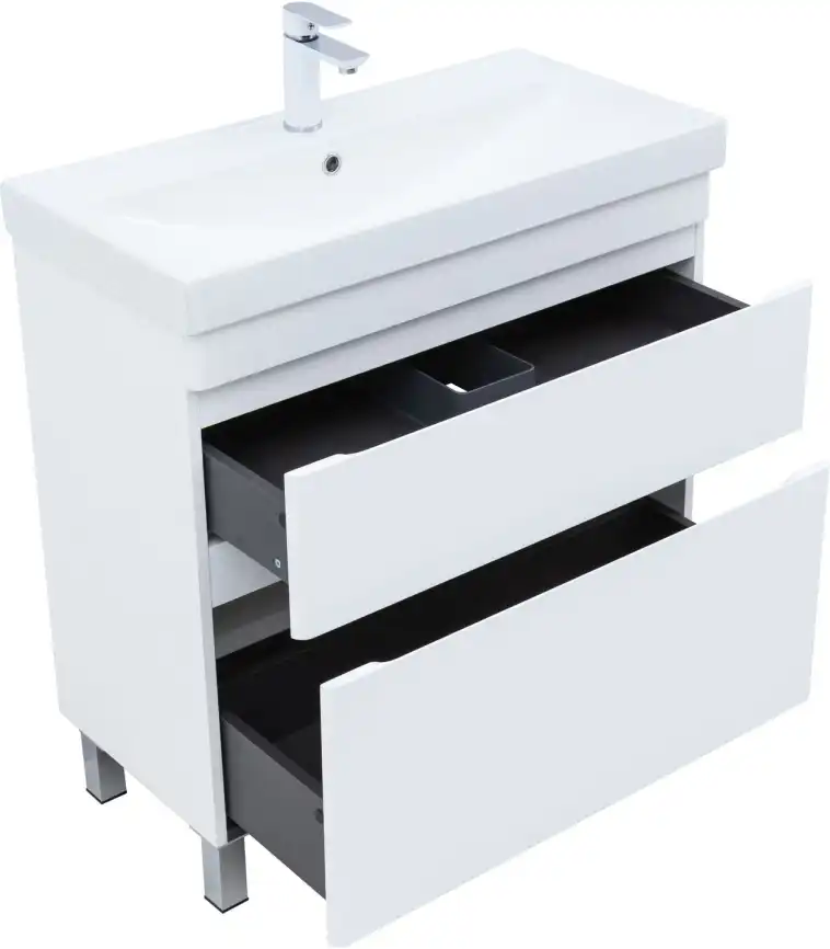Тумба под раковину Aquanet Слим 80 напольная, белый сатин, 346044 фото 4