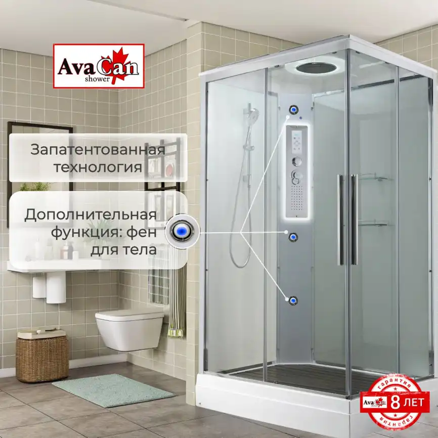 Душевая кабина AvaCan K2090LED 90x90 см, низкий поддон, с крышей фото 12