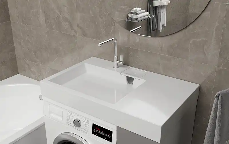 Раковина Azario Ritsa 80х50 над стиральной машиной, из литьевого мрамора, Белая, CS00093810 фото 8