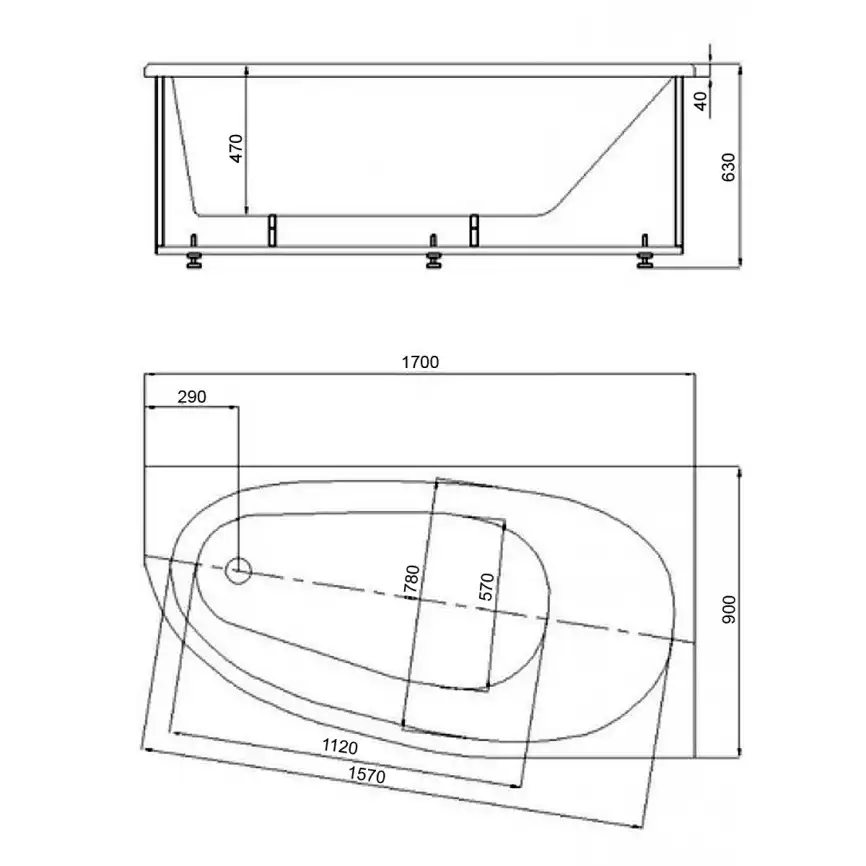 Акриловая ванна AZARIO KAPRIS 170х90 AV.0061170, асимметричная, правая фото 5