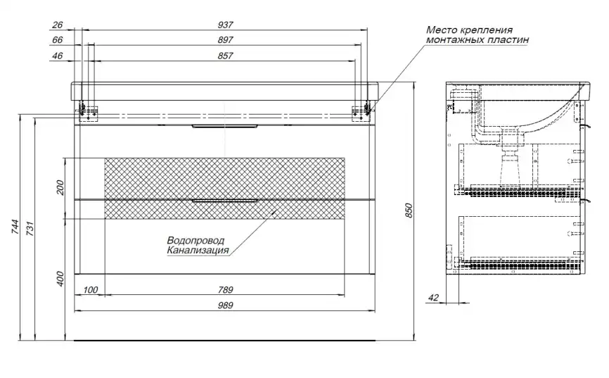 Тумба под раковину Aquanet Ирис New 100 белый глянец, подвесная, 339280 фото 3
