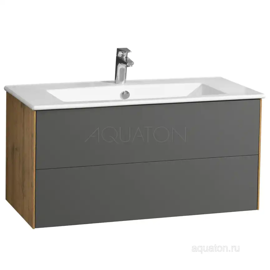 Тумба под раковину Aquaton Сохо 100 1A258201AJA00 подвесная цвет, дуб веллингтон / графит софт фото 1