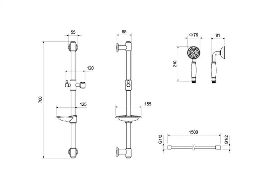 Душевой гарнитур Aquatek КЛАССИК AQ2020PG, Золото глянцевое фото 2