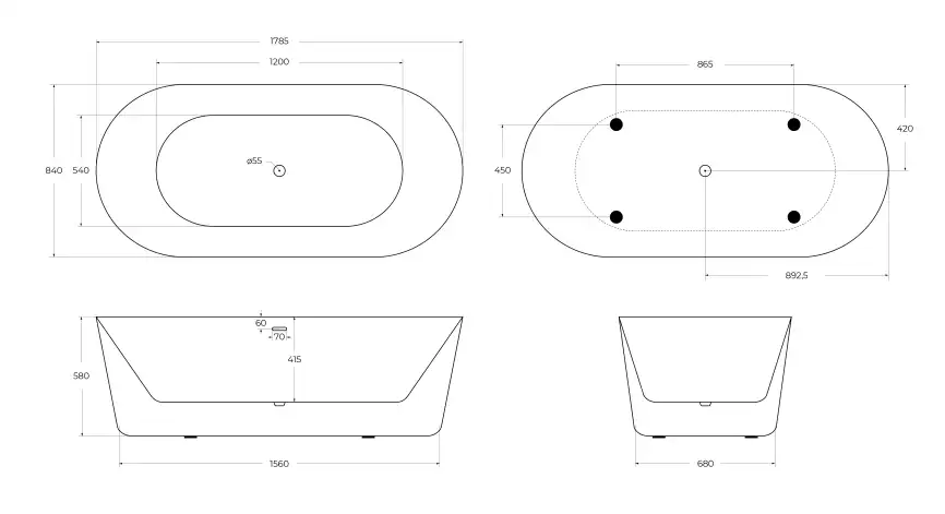Акриловая ванна BELBAGNO 180х85 BB306-1785 овальная, отдельностоящая, Белая фото 4