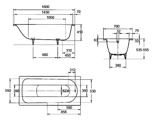 Стальная ванна Kaldewei SANIFORM PLUS 372-1 160х75 112500010001 standard без покрытия, Белая фото 2