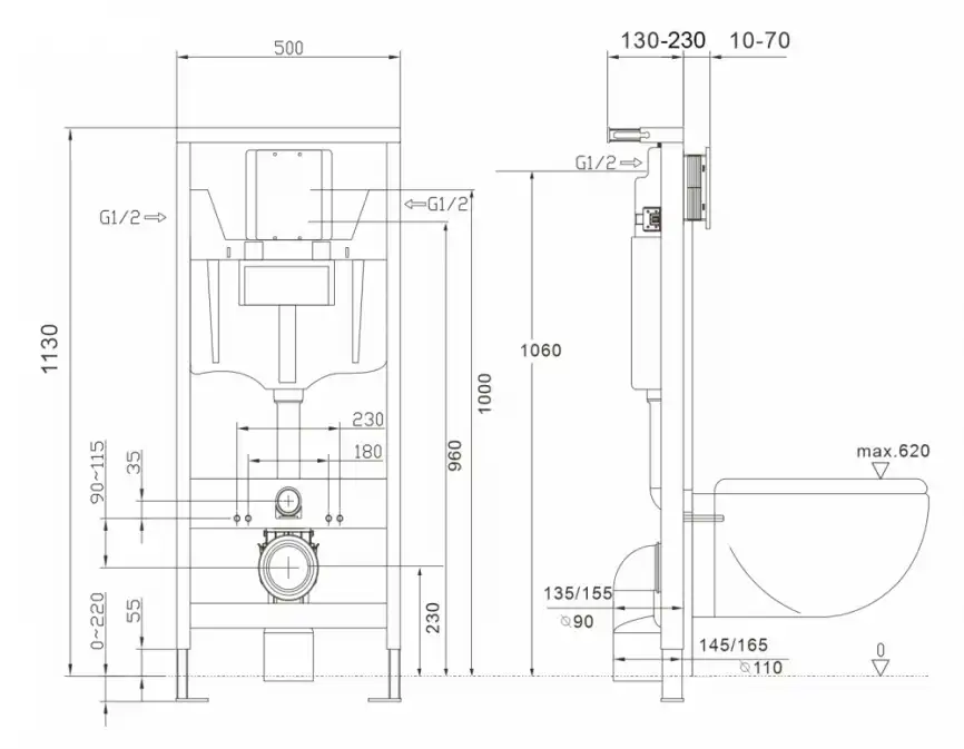 Комплект унитаза с инсталляцией ABBER Bequem AC1102 белый и кнопкой AC0123MB черная матовая фото 6