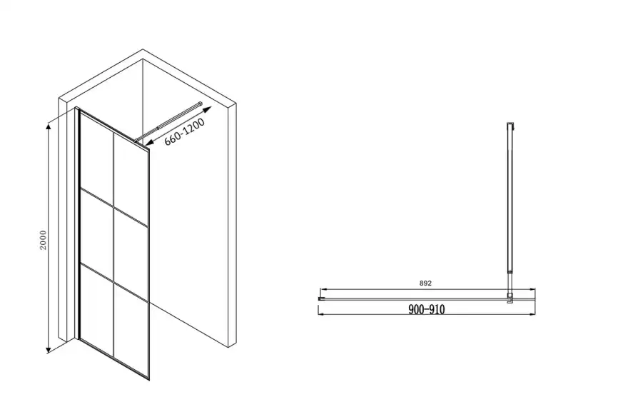 Душевая перегородка Abber Immer Offen 90 см, AG62090B, профиль Черный, стекло Прозрачное фото 4