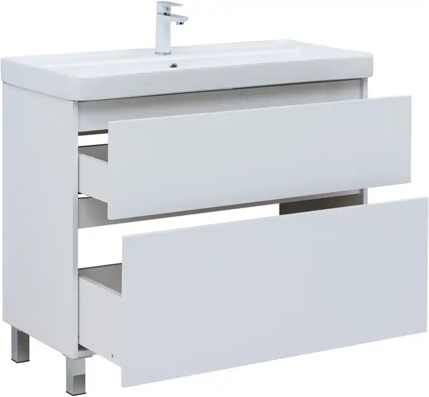 Тумба под раковину Aquanet Вега 100 напольная, белый глянец, 344125 фото 6