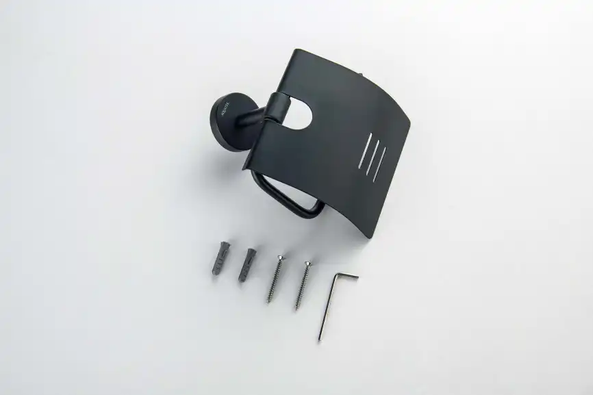 Держатель туалетной бумаги Aquatek Бетта AQ4609MB с крышкой, Черный матовый фото 4