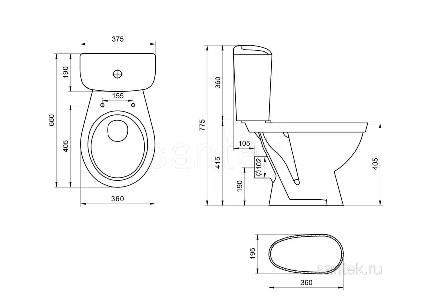 Унитаз-компакт Santek Паллада с горизонтальным выпуском, стандарт- 2 реж., дюропласт, 1WH302376 фото 7