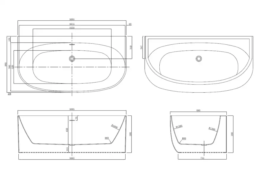 Акриловая ванна Azario CAMBRIDGE 170х90 CAM17289, отдельностоящая, белая фото 7