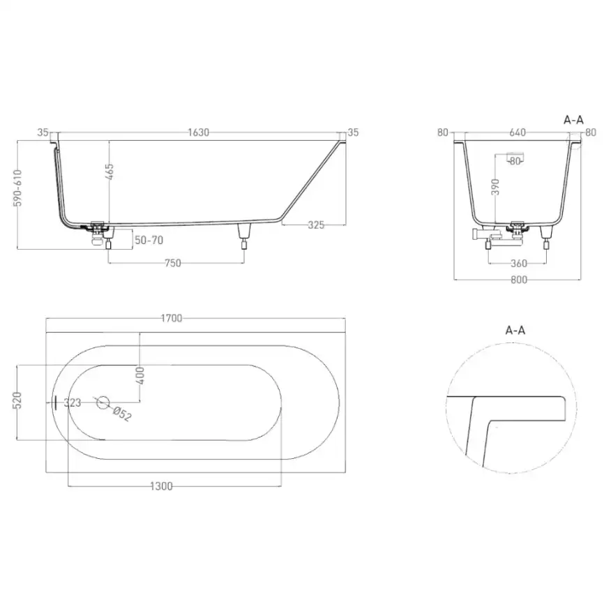 Ванна Salini ORNELLA KIT 170х80 102424M из материала S-Stone, Белая матовая фото 9