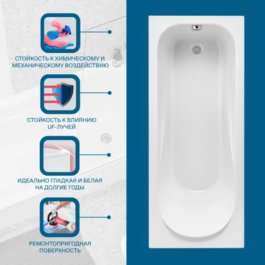 Акриловая ванна Santek Тенерифе 160х70 1WH302357 прямоугольная, Белая фото 6