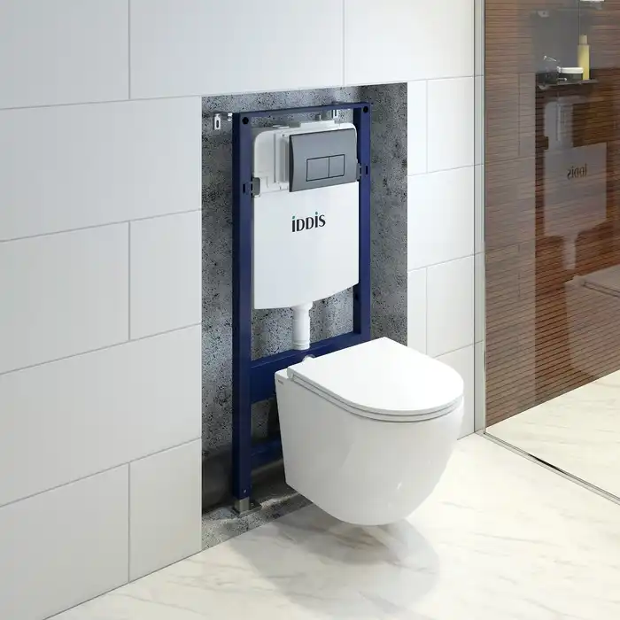 Комплект унитаза с инсталляцией IDDIS Basic BASB020i73 с сиденьем микролифт и кнопкой смыва Черный матовый фото 11