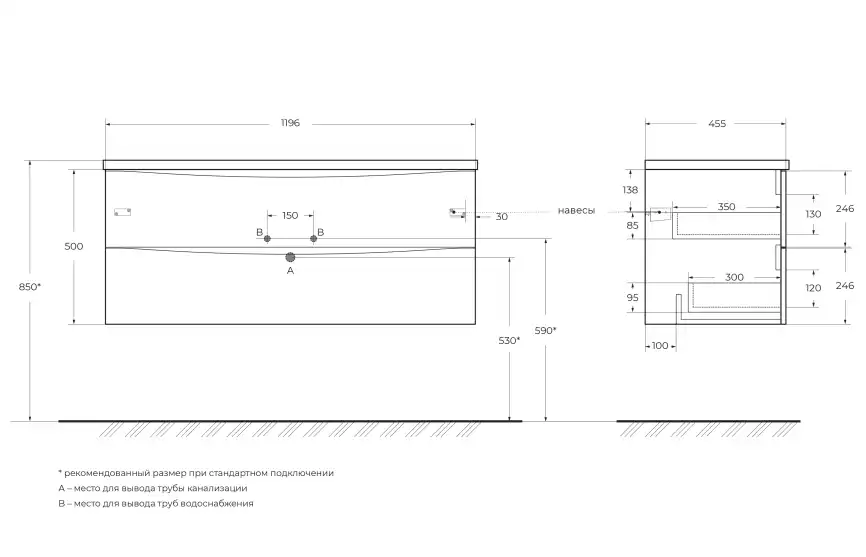 Тумба под раковину BelBagno MARINO-CER-N-1200-2C-SO-BL-P подвесная Bianco Lucido фото 2