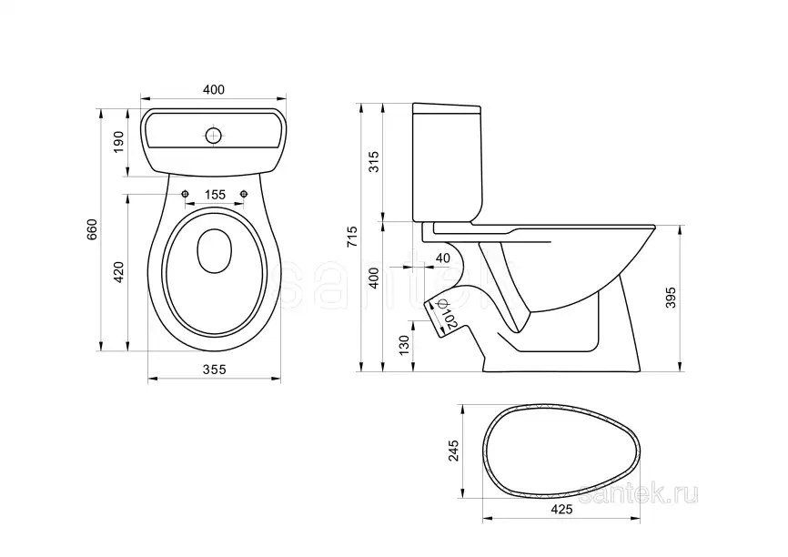 Унитаз-компакт Santek Бриз с диагональным выпуском, эконом- 1 реж., полипропилен, 1WH202569 фото 9