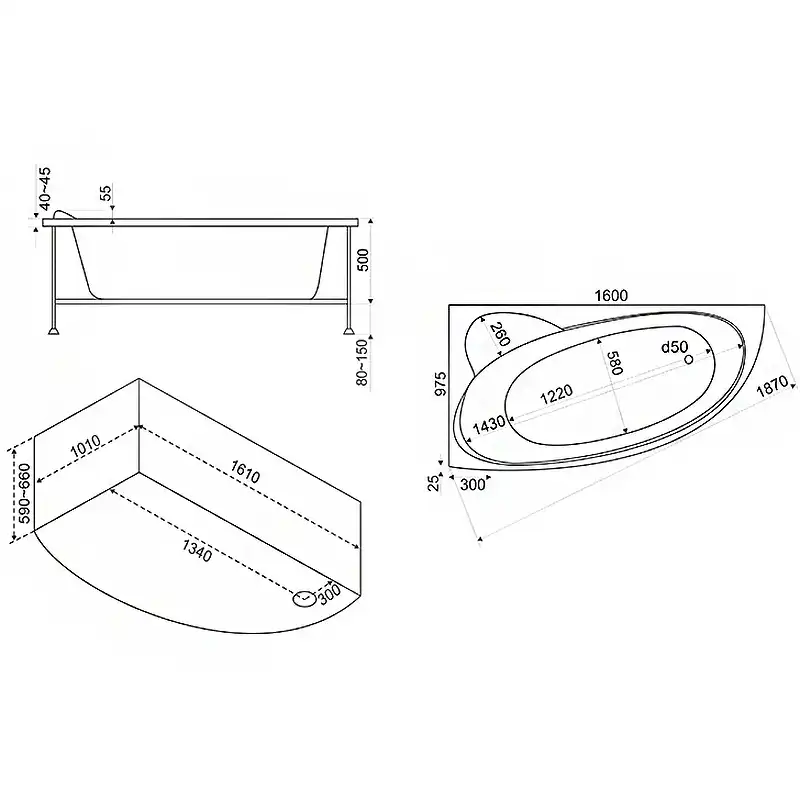 Акриловая ванна Bas Сагра 160х100 R без гидромассажа фото 5