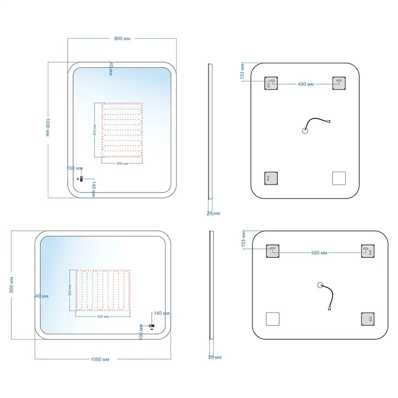 Зеркало с подсветкой AVS Байкал 100x80 см, антипар и часы фото 9