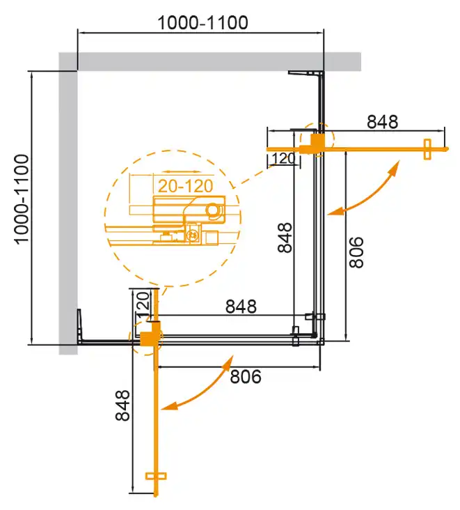 Душевой уголок CEZARES SLIDER-A-2-100/110-C-BORO стекло Прозрачное, профиль Брашированное золото фото 6